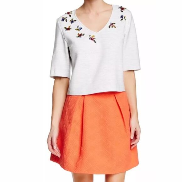 Trina Turk Heather Gray Fabiola Jeweled Top - Picture 1 of 6